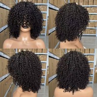 Perruques en cheveux humains 100% purs à prix d'usine abordable, perruque courte bouclée crépue sans dentelle, perruque brésilienne en cheveux humains avec frange