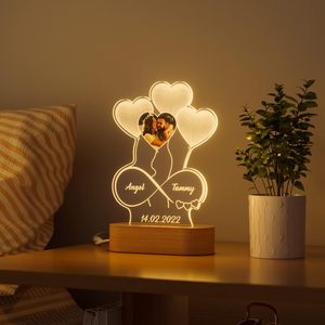 Lámpara Acrílica Personalizada DPDP Hecha a Mano, Regalo de San Valentín, Luz Nocturna con Ilusión 3D de <span class=keywords><strong>Corazón</strong></span>, Decoración LED de Amor para Enamorados - Product Image 3