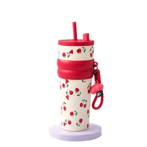 700ml Cute Print Portable <b>Insulated</b> Tumbler Stainless Steel Straw Water <b>Bottle</b> With Pendant Lanyard Travel Coffee Cup For Daily - Product Image 6