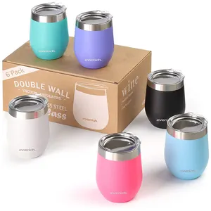 4 Pack 12OZ Unbreakable double Insulated Stemless Wine coffee beer Tumbler Stainless Steel Wine Glass Cup with Lids