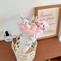 Buket Boneka Es Krim Kartun Bunga Plush Pendek Super Lembut Kapas PP Bersulam Hadiah Ulang Tahun untuk Anak Perempuan Kreatif
