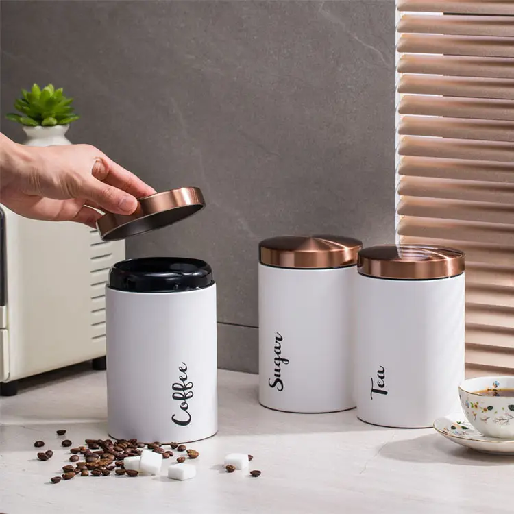 Pot à café en métal pour thé au sucre, boîte de rangement de cuisine ronde et carrée pour bonbons et biscuits, boîte à feuilles de thé en vrac avec couvercles, 3 pièces