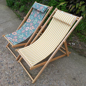 Chaise longue de <span class=keywords><strong>jardin</strong></span> réglable et vintage personnalisée pour l'extérieur siège de plage en bois pliable à rayures jaunes et blanches avec oreiller pour la pêche en salle de sport - Product Image 2