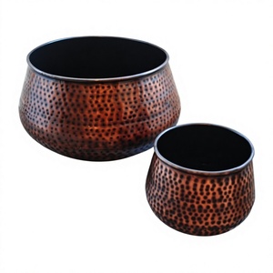 Planteur de fleurs en cuivre Antique martelé, lot de 2 pots de plantes pour décoration de la maison - Product Image 1