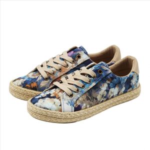 Floral Print <b>Canvas</b> Low-Top Sneakers with Jute Woven <b>Espadrille</b> Sole, Lace-Up - Bohemian Summer Casual Footwear for Women - Product Image 1