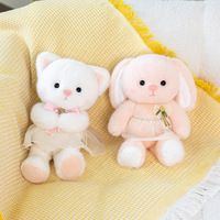 En gros, Peluches en coton PP, modèles Lapin et Chat, avec jupe florale amovible, coussin de câlin douillet, décoration d'intérieur, cadeau pour machine à griffes