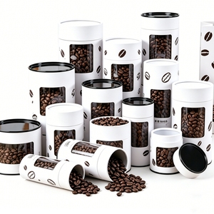 White <b>Paper</b> Tube Packaging with Clear Window for Coffee Beans, Recyclable Craft <b>Paper</b> Four-Color Printing Design - Product Image 2
