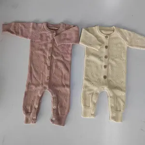 Barboteuse en tricot écologique pour bébé et enfants Barboteuse creuse à manches longues pour bébés filles, respectueuse de la peau
