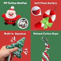 4 Paket Set Mainan Anjing Natal, Mainan Anjing Plush Berbunyi, Mainan Kunyah Anjing dari Tali Kapas