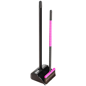 Ensemble balai et pelle à poussière avec manche en plastique, balayette anti-adhésive pour le nettoyage domestique, couleur rose rouge et jaune orange L 9328 - Product Image 1