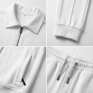 Conjunto Casual para <span class=keywords><strong>Hombre</strong></span> Waffle, Chaqueta con Cuello Solapa, Corte Entallado, con Bolsillos, Manga Larga, Cierre de Cremallera, Pantalones, Conjunto de Dos Piezas - Product Image 2