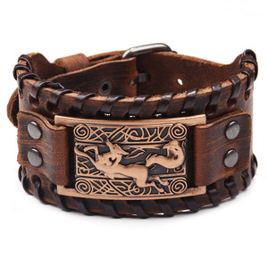 European Style Leather <b>Bangle</b> With Animal Pattern <b>Copper</b> Alloy Unisex Bracelet - Product Image 1