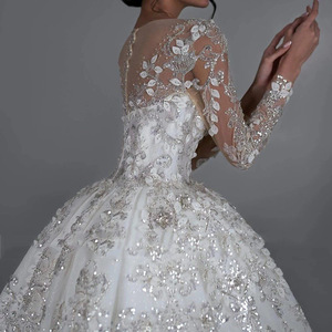 Robe de mariée de luxe sur mesure à manches longues 2025, nouvelle collection, avec appliques en dentelle perlée, grandes tailles, robe de mariée sur mesure pour les mariées - Product Image 3