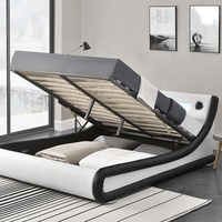 Willsoon Schlafzimmer Lederbett mit LED & Musik, Stauraum, Doppelbett mit King Size Kopfteil, Erwachsenenbett