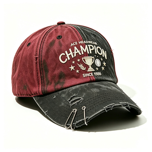 Casquette Dad Hat Bicolore Vintage Effet Vieilli en Toile de Coton Lavée avec Bordure Effilochée Unisexe pour Broderie et Lettres - Product Image 4