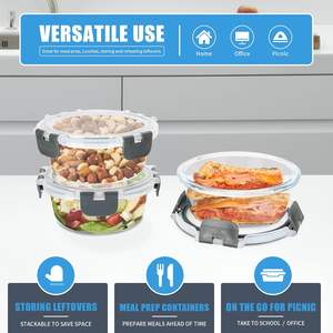 Boîtes à lunch en verre avec couvercles, nouveau design côtelé - Product Image 6