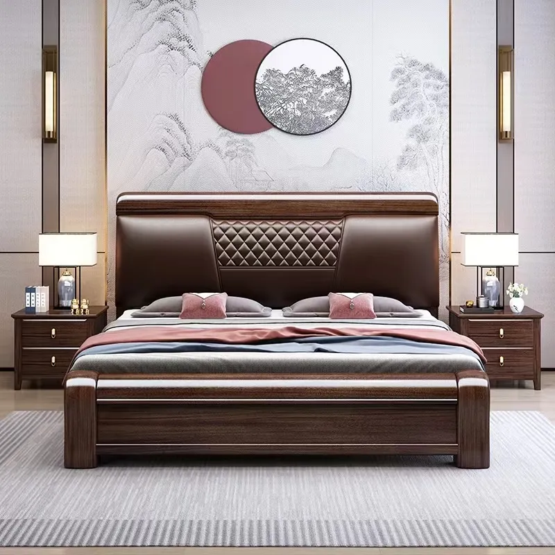 Purple Gold Sandalwood Solid Wood Bed King Size Master Bedroom Modern Simple Double Bed Chinese Style Storage Bedroom Furniture