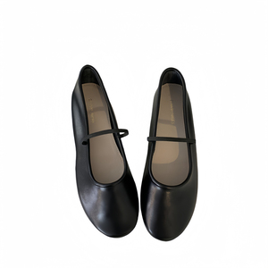 Zapatillas de ballet con punta francesa de cuero Zapatos de abuela planos sin cordones para mujer Suela blanda informal - Product Image 1