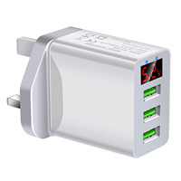 Adaptor Charger USB Digital Display 3.1A EU/US/UK 2022 Pengisian Cepat 3 Port USB Charger Dinding untuk Ponsel Pengisi Daya Ponsel Cepat