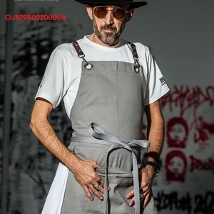 CHECKEDOUT Cross Back Canvas bib aprons and Adjustable brista Apron for hotel and restaurants waxed canvas apron