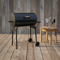 Barbecue au charbon de bois de type tonneau avec table de préparation latérale et roues, barbecue d'extérieur robuste avec étagère de rangement pour jardin