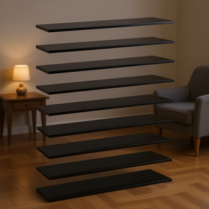 Pannelli per libreria in legno ingegnerizzato nero 39,4x11,8x0,6 pollici, lucidi, da parete, confezione da 8 per l'organizzazione di librerie - Product Image 2