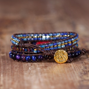 Braccialetti Avvolgenti in Pelle Multistrato BOHO con Pietre Blu e Rosse, Bracciale con Perline, Gioielli Bohemien per Ragazze, Bijoux all'Ingrosso - Product Image 3