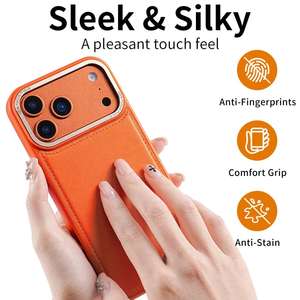 כיסוי טלפון יוקרתי מעור PU עם טעינה אלחוטית, עמיד בפני זעזועים, בעל מקום לכרטיסי אשראי, לאייפון 17 פרו מקס - Product Image 5