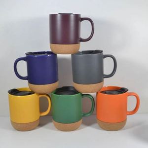 Mug en céramique de 14 onces avec fond en liège et couvercle anti-éclaboussures, grande tasse à café avec poignée pour thé et latte - Product Image 4
