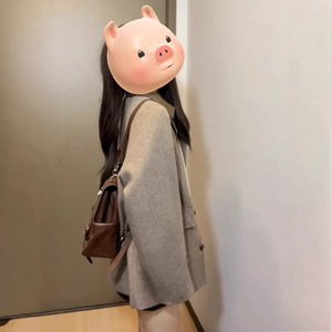 Retro Korean Style Lapel Wool Coat For Women Autumn Winter 2025 Short High End Petite Solid Color Pocket Design - Product Image 2