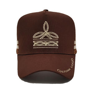 Gorras con logotipo bordado personalizado, 5 paneles <span class=keywords><strong>de</strong></span> ajuste profundo, perfil alto, cola <span class=keywords><strong>de</strong></span> caballo, gorras <span class=keywords><strong>de</strong></span> camionero, productos <span class=keywords><strong>de</strong></span> calidad, 2 rayas en blanco, gorra <span class=keywords><strong>de</strong></span> camionero <span class=keywords><strong>de</strong></span> campo - Product Image 1