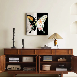 Arte Murale Moderna in Acrilico, Specchio Decorativo <span class=keywords><strong>con</strong></span> Farfalle in Bianco <span class=keywords><strong>e</strong></span> Nero, Opera d'Arte Dipinta su Specchio per <span class=keywords><strong>Parete</strong></span> - Product Image 5