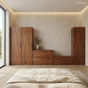 SINTERIOR SINGLE CABINET SOLID ACACIA WOOD MODULAR <b>WARDROBE</b> SYSTEM STORAGE CUPBOARD NATURAL WOODEN BEDROOM FURNITURE ARMOIRE UNI - Product Image 2