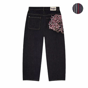 <span class=keywords><strong>Jeans</strong></span> Baggy Neri con Ricamo Personalizzato a Basso MOQ, Pantaloni Larghi Vintage Casual Y2K da <span class=keywords><strong>Uomo</strong></span>, Lavati 100% Cotone - Product Image 1