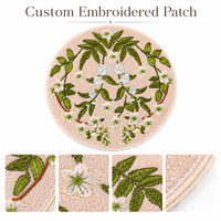 Écusson brodé personnalisé OEM rond, motif floral botanique, broderie plate pour accessoires vestimentaires