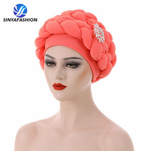 Sinya nouveau Design femmes Auto <span class=keywords><strong>Gele</strong></span> Headtie <span class=keywords><strong>Aso</strong></span> <span class=keywords><strong>Oke</strong></span> Bonnet décontracté mode musulman Turban casquette coton matériel pour dames - Product Image 4