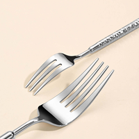 Ensemble de couverts en acier inoxydable 304 massif martelé à diamants ronds, couteaux à steak, fourchettes à dîner, cuillères à dessert et fourchettes à fruits