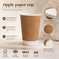 Vasos de Papel Desechables Biodegradables, Compostables y Ecológicos con Revestimiento de PE de Grado Alimenticio, a Prueba de Fugas, con Pared Ondulada, para Cafeterías y Bares de Espresso