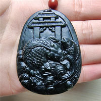 Pendentif authentique en jade noir et vert, motif carpe sautant et portail du dragon. Collier Tengda jaune en forme de serpent, design sûr et sain.