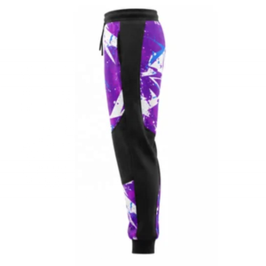 Pantalon de jogging à imprimé abstrait violet avec empiècements noirs et revers élastiques, coupe universelle pour activités de plein air - Product Image 2