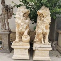 Garden Decoration Hand-carved Beige Large Animal Natural Stone Sculpture Granite Marble Lion Statues for Sale