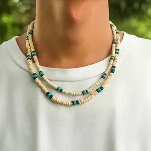 European and American Coconut Shell Wood Bead Necklace Fashionable Retro Combination Men's Necklace