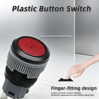Botón Pulsador Redondo de Plástico de 16 mm, Carcasa Plateada y Negra, Impermeable, Autobloqueante, con Reinicio Automático, Interruptor Iluminado por LED