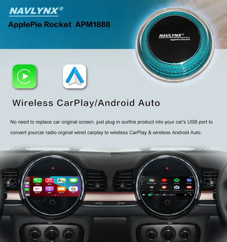 ApplePie רוקט CarPlay AI Box אלחוטי אנדרואיד אוטומטי יוטיוב 8GB+128GB 5G LTE GPS WIFI אוניברסלי חכם מדיה קסם סטרימינג קופסא