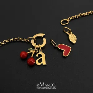 Collier en acier inoxydable eManco Fashion, style Y2K ludique, avec breloque initiale cerise <span class=keywords><strong>rouge</strong></span> et cœur, vente en gros - Product Image 4