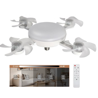 Lampu Kipas Plafon LED Dekoratif Dalam Ruangan dengan Remote Control, Model Drone Modern, E27 24W, 3CCT, Dapat Diredupkan, AC95-265V, Baling-Baling Lipat