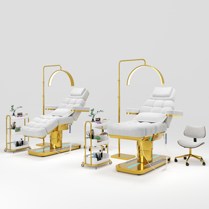 Mesa de Masaje Eléctrica con Reposacabezas Integrado y Marco Dorado, Muebles de Salón Contemporáneos para Centros de Bienestar - Product Image 3