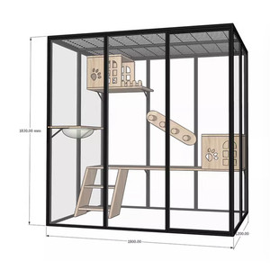 ตู้เลี้ยงแมวกรอบกรงสัตว์เลี้ยงสีดำพร้อมกรอบไม้กระจกใสและติดตั้งได้ - Product Image 2