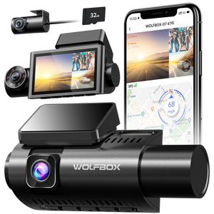 Wolfbox I07 4k Front and Inside <b>Camera</b> 3 Channel 1080p Way Car <b>Dash</b> Cam Black Box With GPS and WiFi - Product Image 1