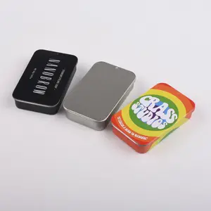 Small Rectanglur Square Metal Tin Cigarette Case Custom Sliding Tin Boxes For Mint Candy With Lid